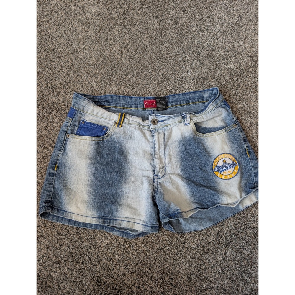 Southpole Womens Blue Acid Wash Mesh Denim Shorts Y2K‎ Streetwear Size 9